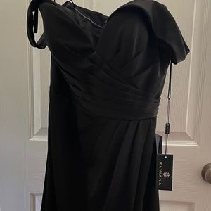 Black off shoulder Faviana dress